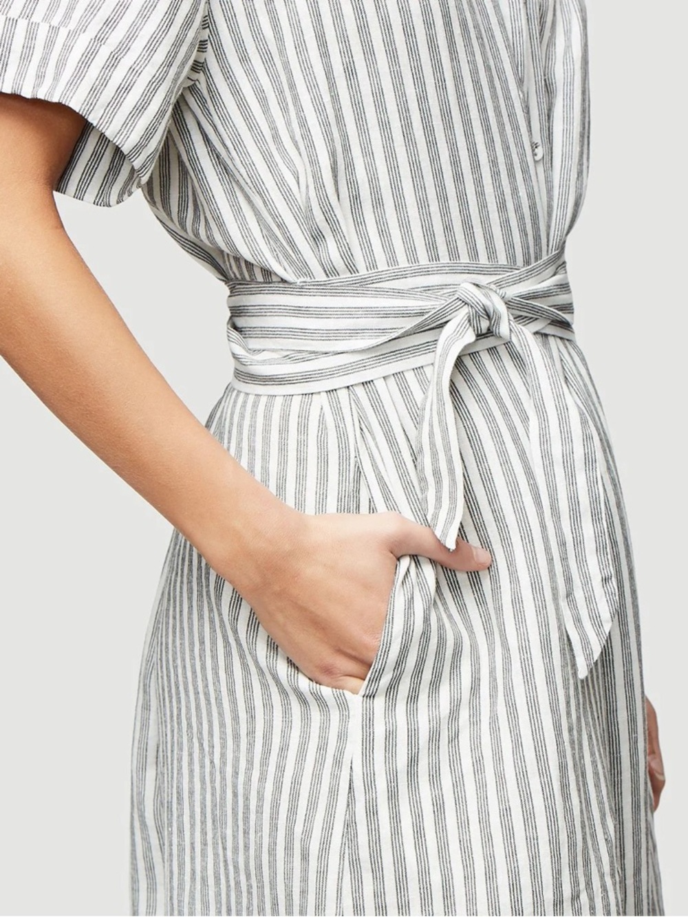 FRAME Button Front Linen Striped Midi Dress Quiet Luxury Coastal Chic Size Small - Picture 3 of 11